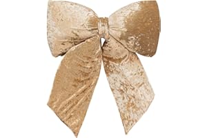 KI Store Champagne Extra Large Plush Velvet Bows 42cm Christmas Bow Tree Topper for Christmas Tree Decoration Door Window Dec