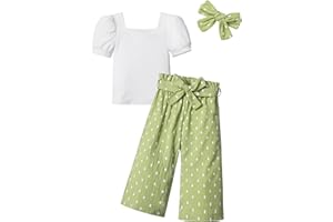 DONWEN Toddler Kids Girl Clothes Square Neck Shirt Top + Stylish Pants + Headband 3pcs Spring Summer Girl Outfits Set