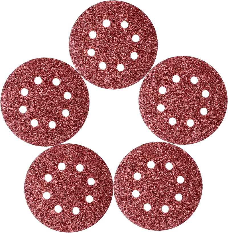 XBrand 50 Pcs 125mm Sanding Discs 40 Grit 8 Hole Hook Loop for Orbital Sander