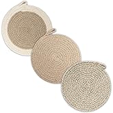Encasa XO Round Trivet Mats For Hot Dishes with Hanging Loop | Beige Combo - Set of 3 with 7 inch Diameter | Cotton Round Thi