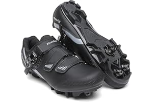 Kyedoo Mountain Bike Shoes Mens Cycling Shoes Quick Ratchet Buckle Compatible with SPD System Pedal for Indoor and Outdoor Mountain Road Biking Riding (SPD Clips Includes)