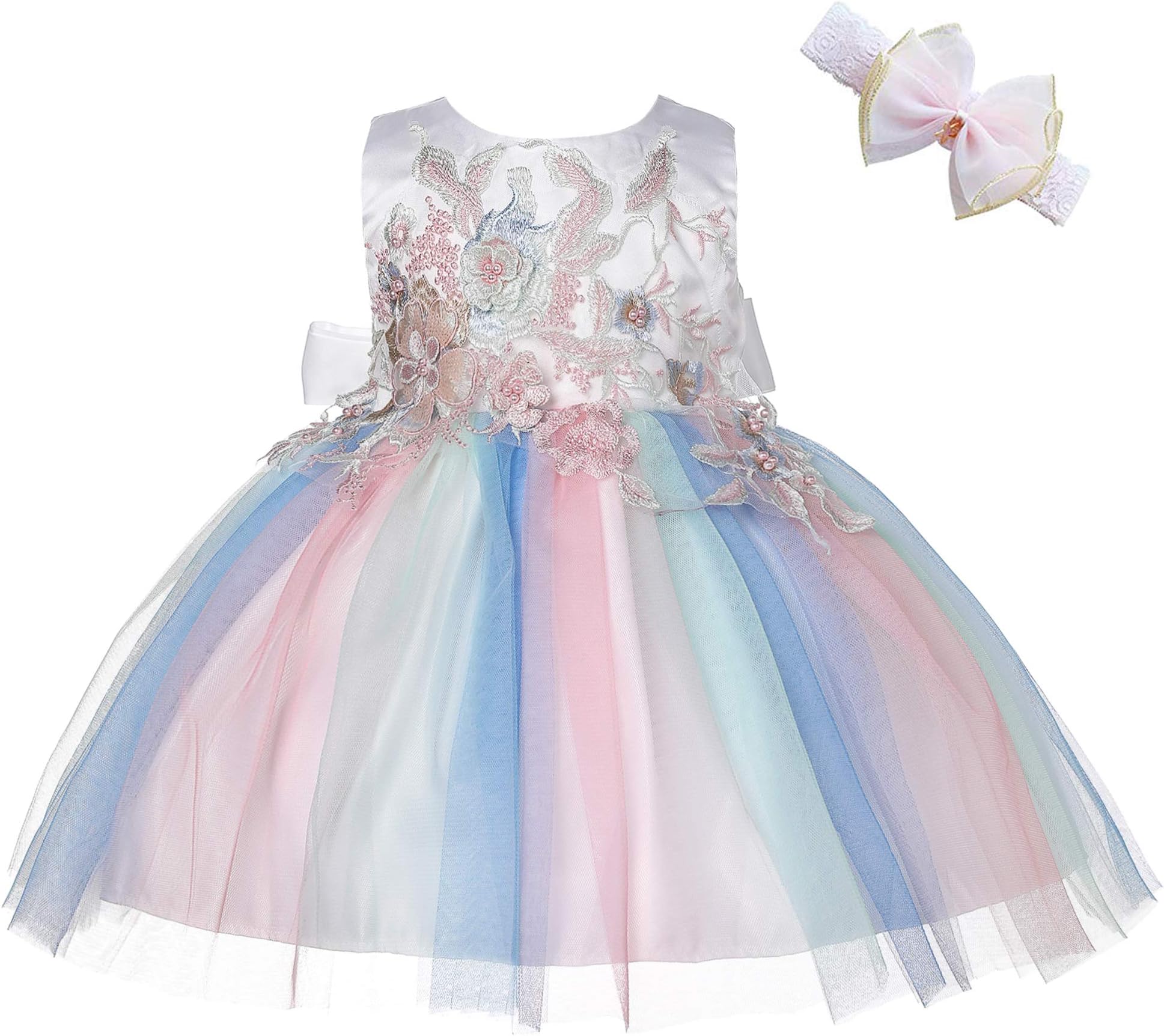 Baby Girls Costume Cosplay Dress Rainbow Tulle 3D Embroidery Beading Princess Tutu Dresses