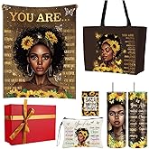Geiserailie African American Gifts for Women Afro Black Girl Blanket, Tote Bag, Gift Box and More for Black Mom Friends Lady Valentine's Day Holiday Party Present(Sunflower)