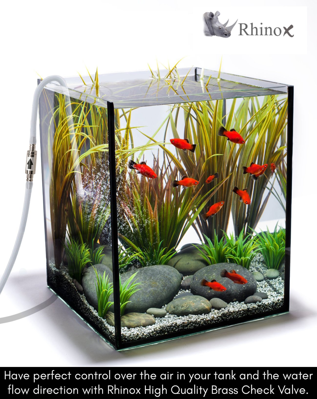 Rhinox Brass Check Valve for Aquariums (1 pc) - Sturdy, Reliable, Anti-Leak, Anti-Backflow, Non-Return CO2 Air Valve That Ensures One Directional Water Flow, Perfect for Sensitive Fish