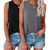 KKJ 2 Pack Womens Tank Tops Workout Tees Spring Summer Clothes Fashion Outfits Crew Neck Sleeveless Loose Fit Casual Shirts