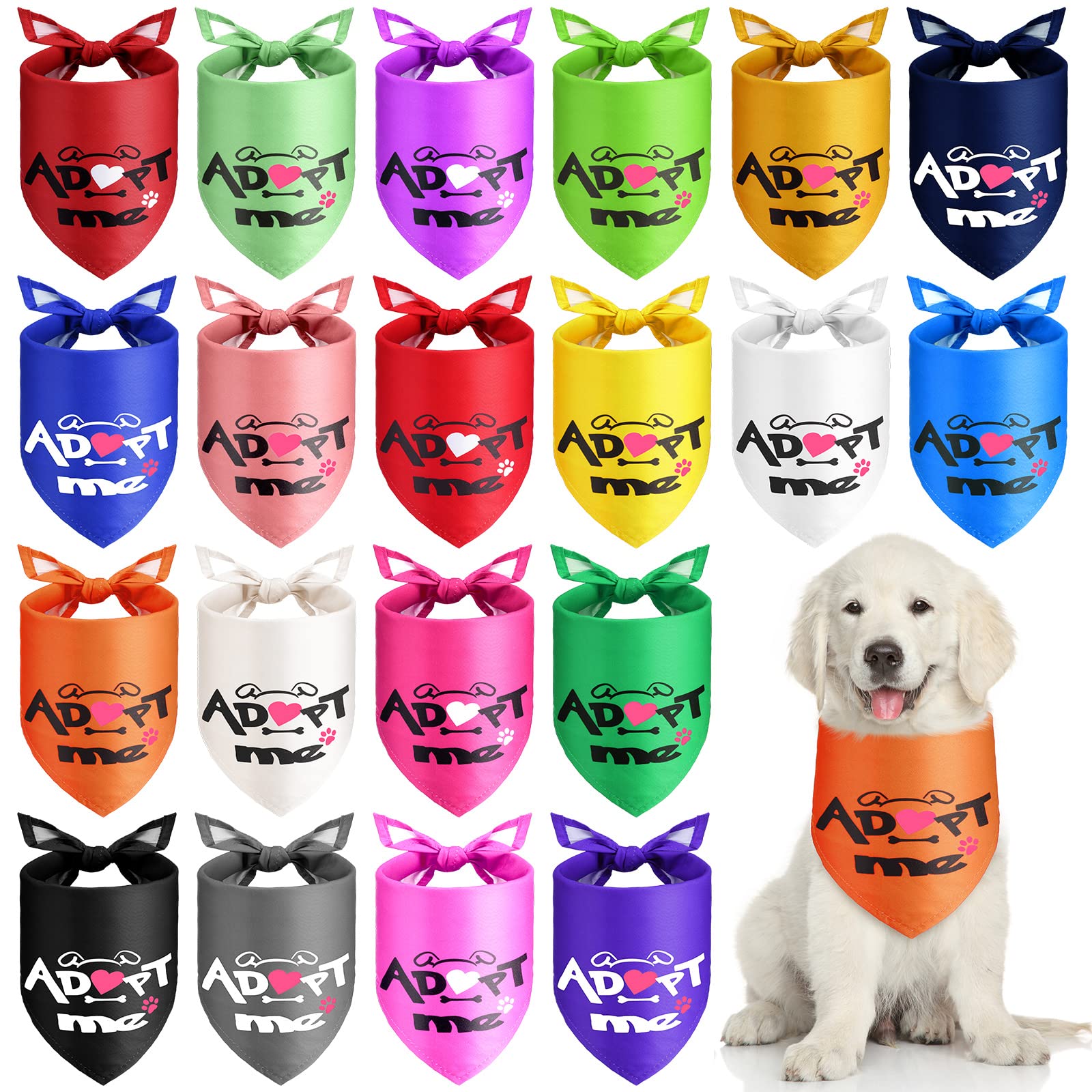 Photo 1 of 20 Pack Adopt Me Dog Bandanas Plain Adopt Me Triangle Dog Bandana Reversible Triangle Bibs for Dogs Cats Pets Costume Accessories, Assorted Colors, 25.6 x 17.7 x 17.7 Inch