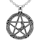 Urban Jewelry Vintage Style Pentacle Pentagram Crescent Moon Stainless Steel Pendant Necklace for Men (21-inch chain)