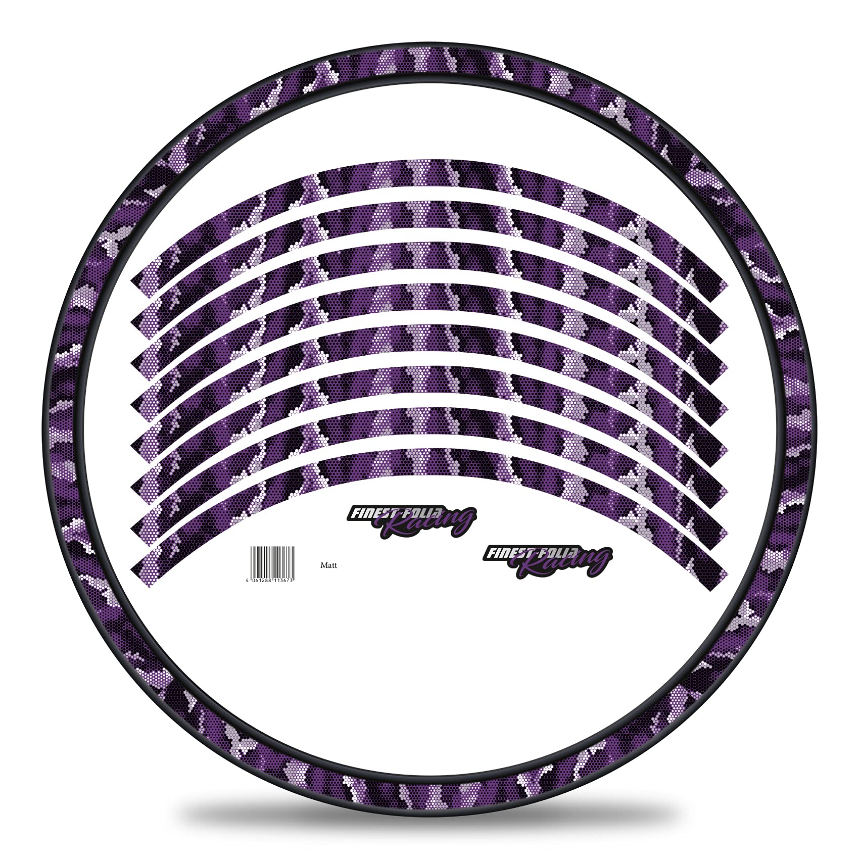 Finest Folia Set of 16 Wheel Rim Stickers for Bicycle Rims in Camouflage Design Complete Set for 27 Inch / 29 Inch for Ebike Road Bike Mountain Bike MTB Balance Bike (Hexagon Purple, Matte)