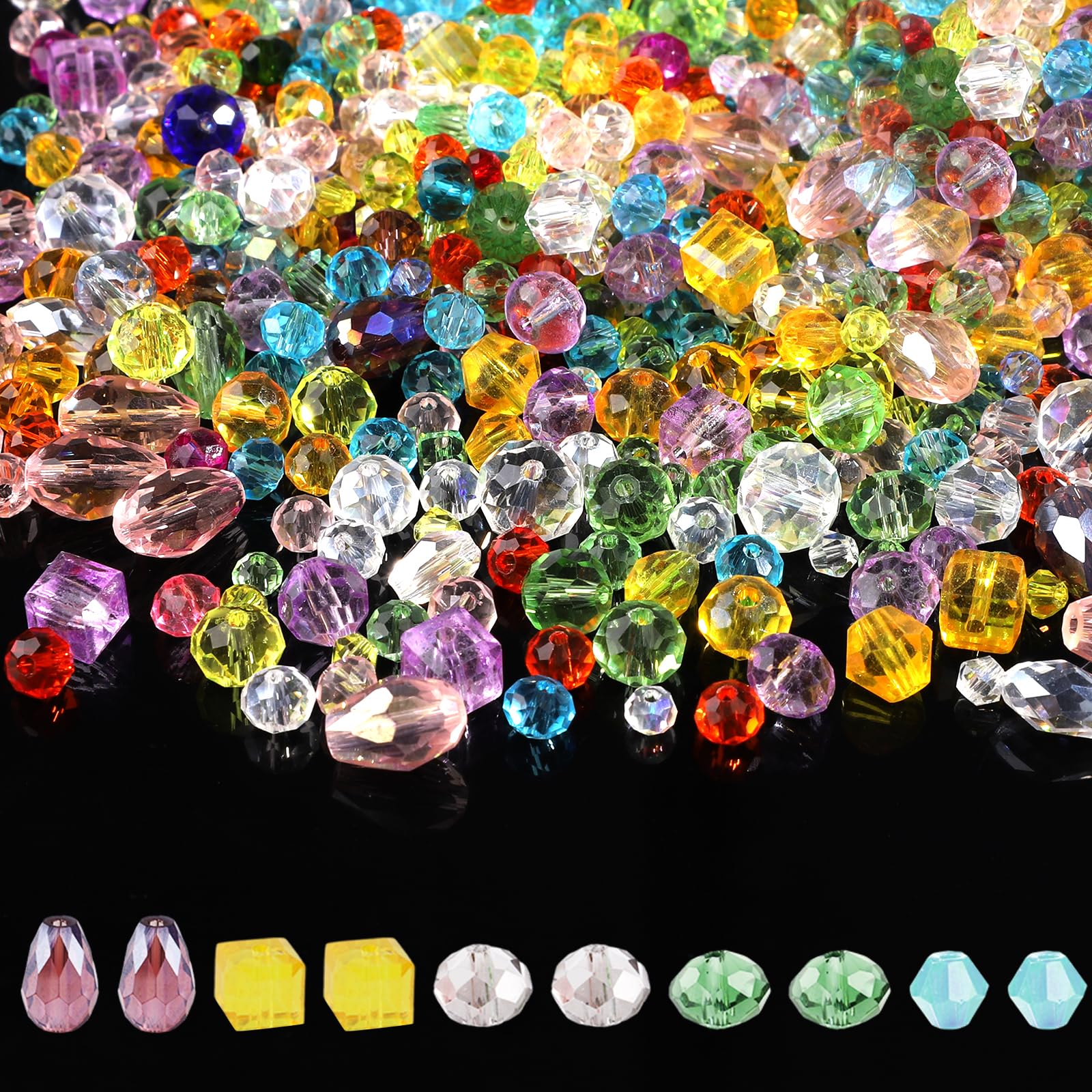 BOXOB 900pcs Crystal Glass Beads Kit, 4/6/8mm Mixed Crystal Gemstone Beads for Jewelry Making, Light Color
