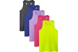 Poroka 5 Pack Girls Active Dry Fit Tank Top Kids Sleeveless Racerback Tank Tops Girls Athletic Dance Performance Tops