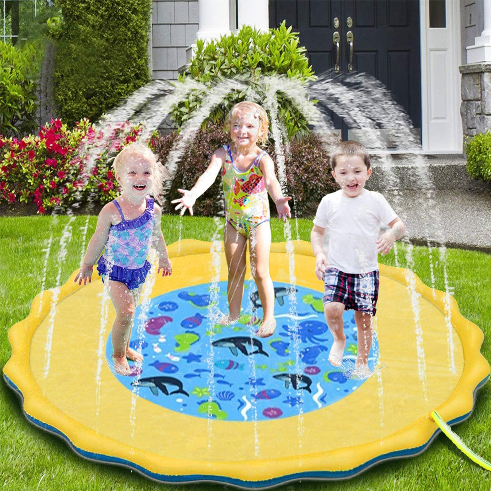 Splash Pad, Sprinkler for Kids and Toddler Pool for Learning 3-in-1 69" Splash Play Mat, Inflatable Summer Outdoor Paddling Pool Water Toys for Toddlers, Boys, Girls and Kids
