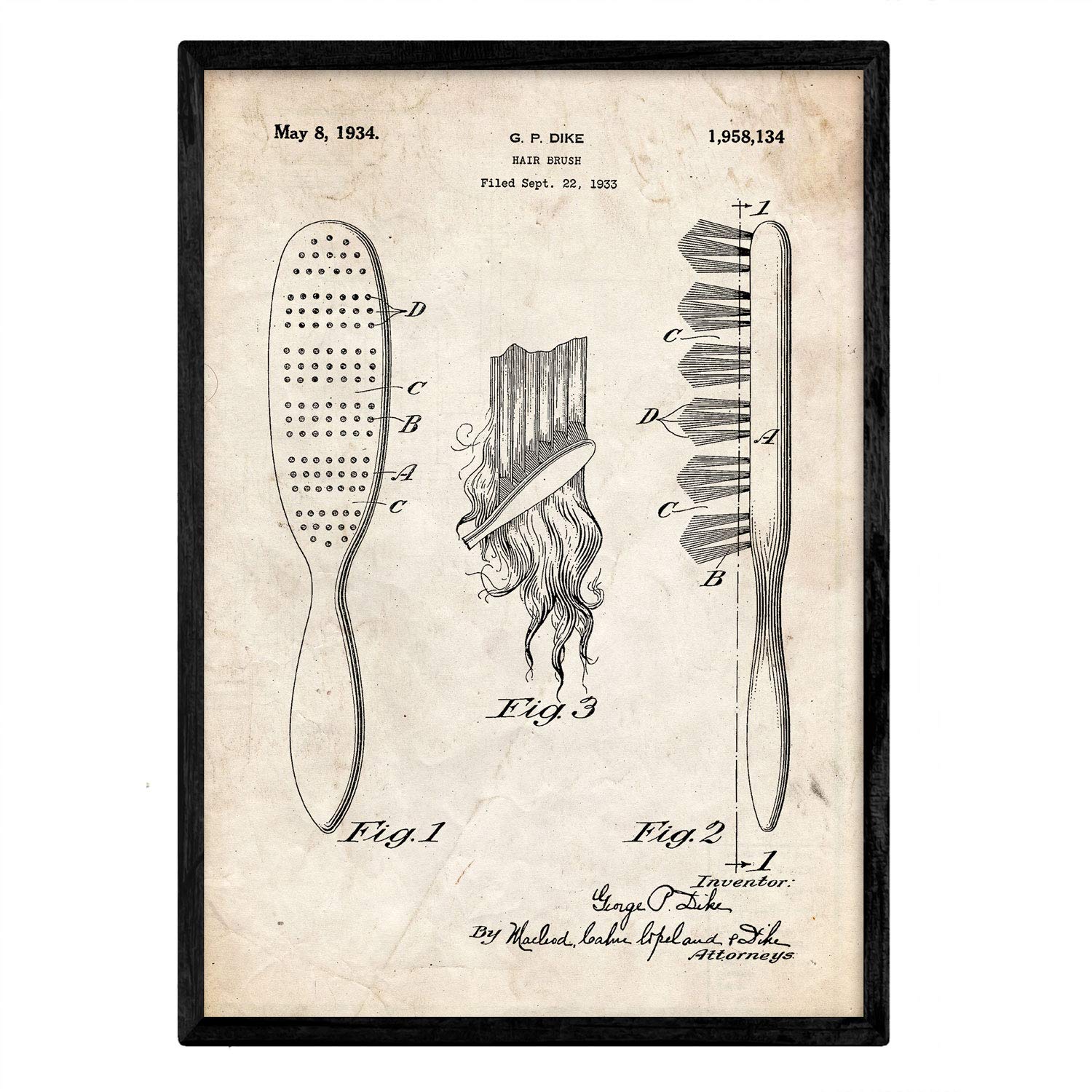 Nacnic Poster patent Peine. Sheet with old design patent in A3 size and vintage background — image 1