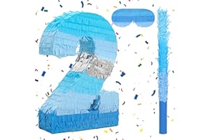 Birchio Number 2 Pinata Bundle with a Blindfold and Bat(16.2 x 11.2 x 4 Inches), Perfect for Boys and Girls Birthday Party Supplies, Blue Theme Birthday Decoration