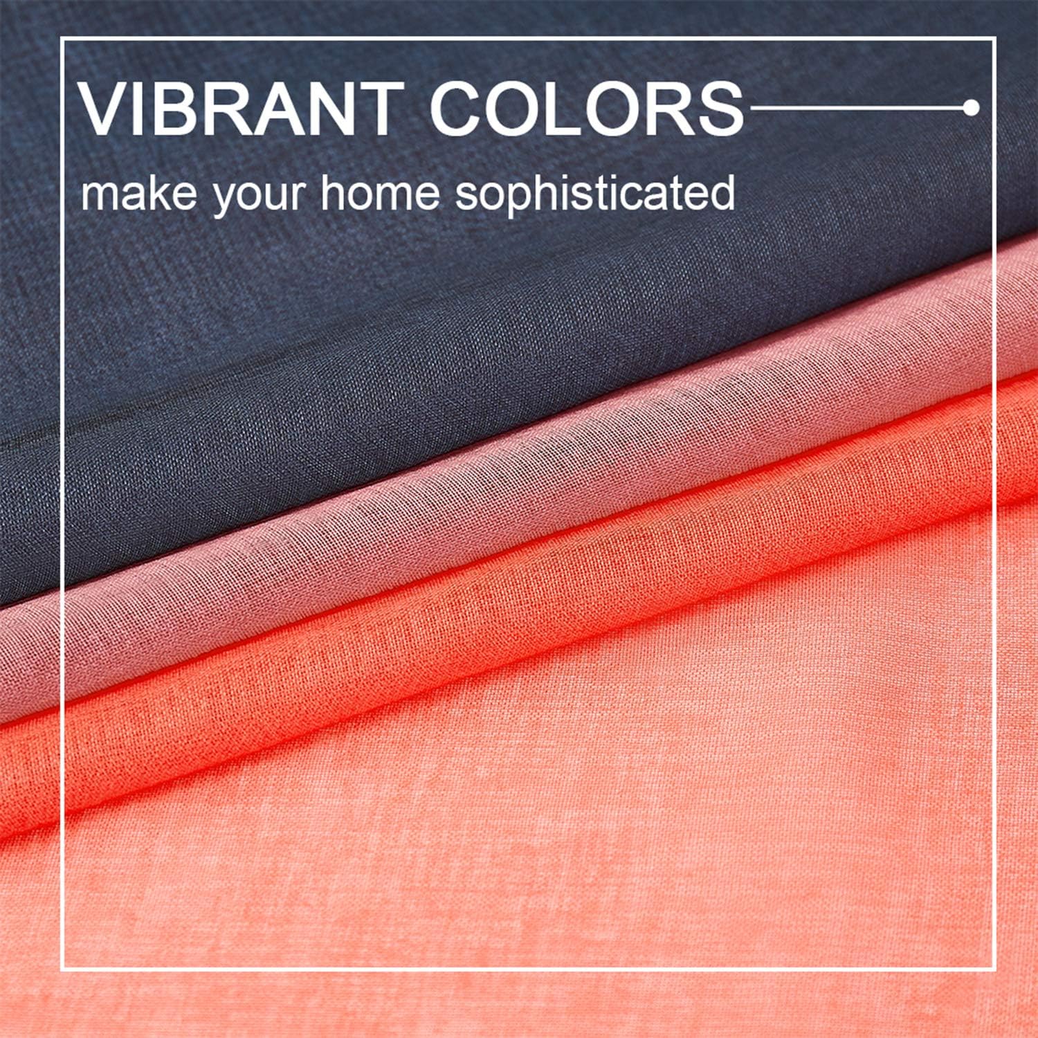 Faux Linen Ombre Sheer Curtains Coral and Black 2 Tone Reversible Rod Pocket for Bedroom Living Room, Privacy and Light Filtering Semi Sheer Gradient Window Curtain Pair, Set of 2 Panels: Kitchen & Dining