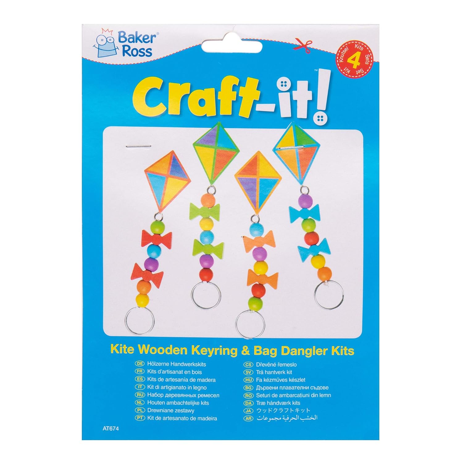 Baker Ross AT674 Kite Wooden Keyring & Bag Dangler Kits - Pack of 4, Design Your Own Kits for Kids Arts and Crafts Projects,White - Image 5