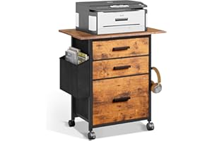 NASHZEN File Cabinet Printer Stand, Fabric Mobile Filing Cabinet with 3 Storage Drawers, for Hanging A4, Letter Size File Folders, Storage Bag and Hooks Home Office, Rustic Brown
