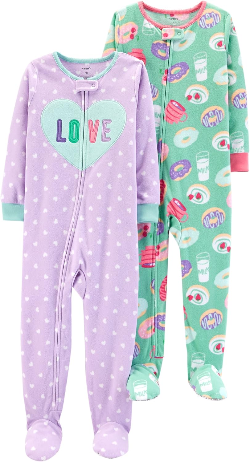 Carters Baby and Toddler Girls 2Pack Fleece Footed Pajamas Pajama Sets