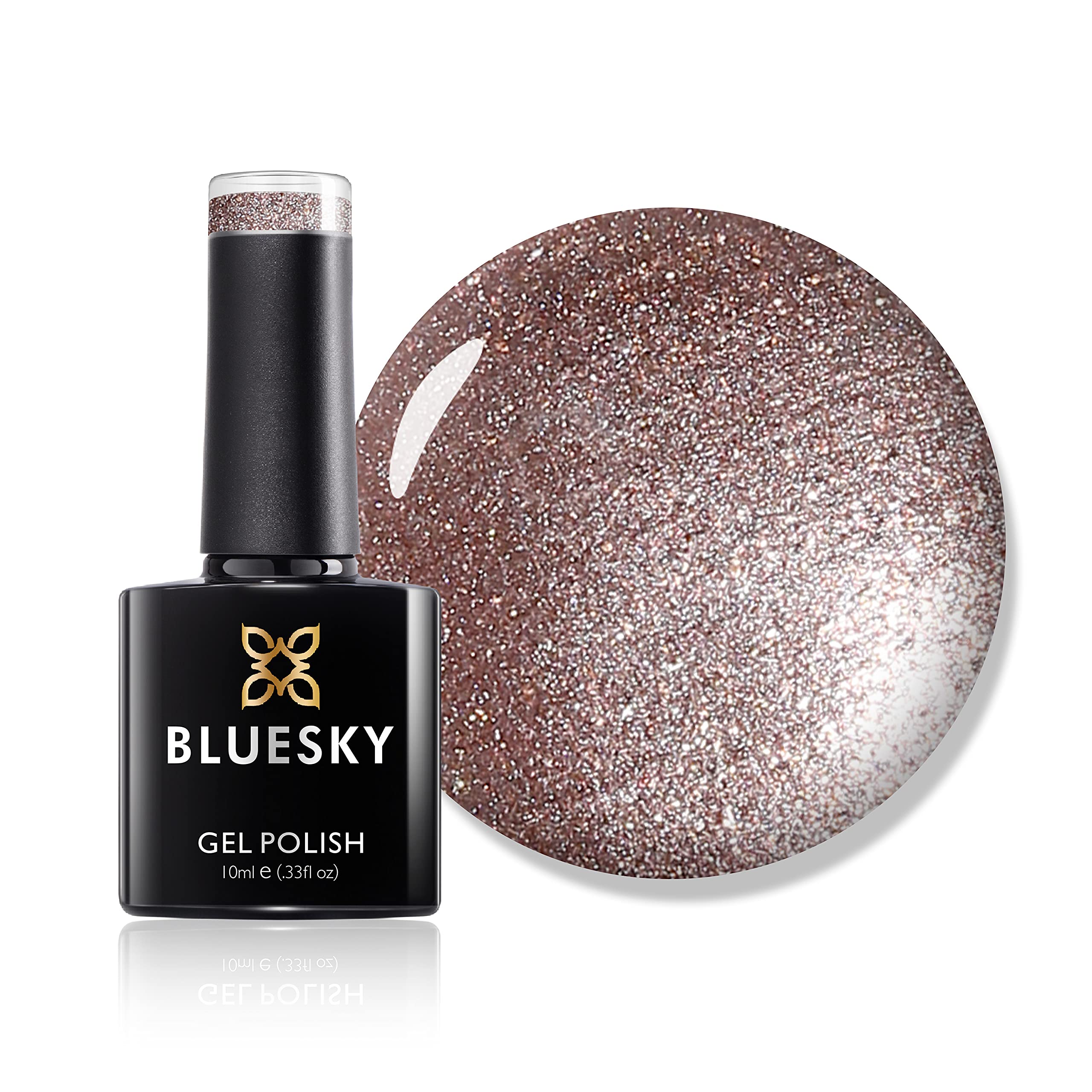 Bluesky Gel Nail Polish, Mocha A008, Brown, Glitter, Light, Mocha, Long Lasting, Chip Resistant, 10 ml (Requires Drying Under UV LED Lamp)