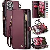 Defencase Compatible with iPhone 16 Pro Max Case Wallet with RFID Blocking Card Holder for Woman Men, PU Leather Magnetic Snap Flip Zipper Strap Phone Case for iPhone 16 Pro Max 6.9", Burgundy