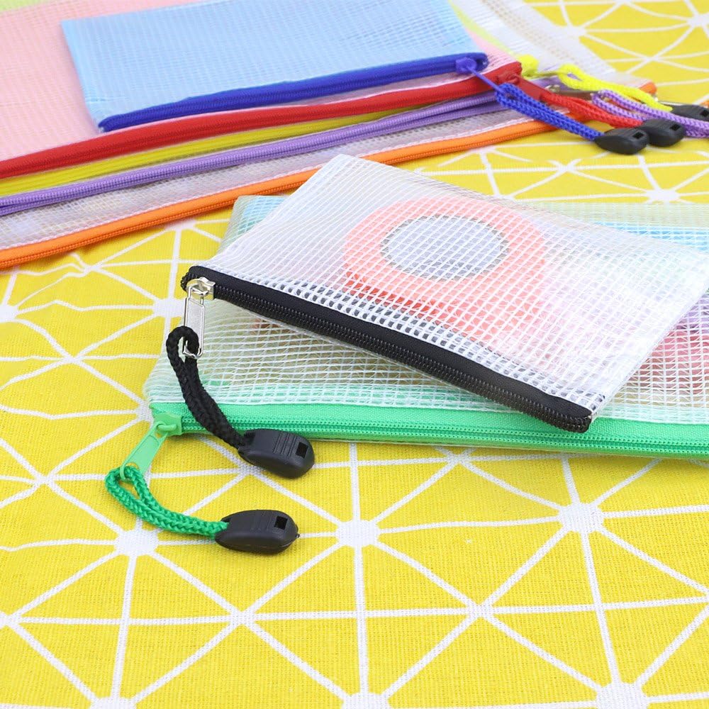 16pcs Mesh Clear Zipper Pouch, Zipper File Bags, Document Pouch Multipurpose Travel Bags for Office Supplies and Travel Organization : Office Products
