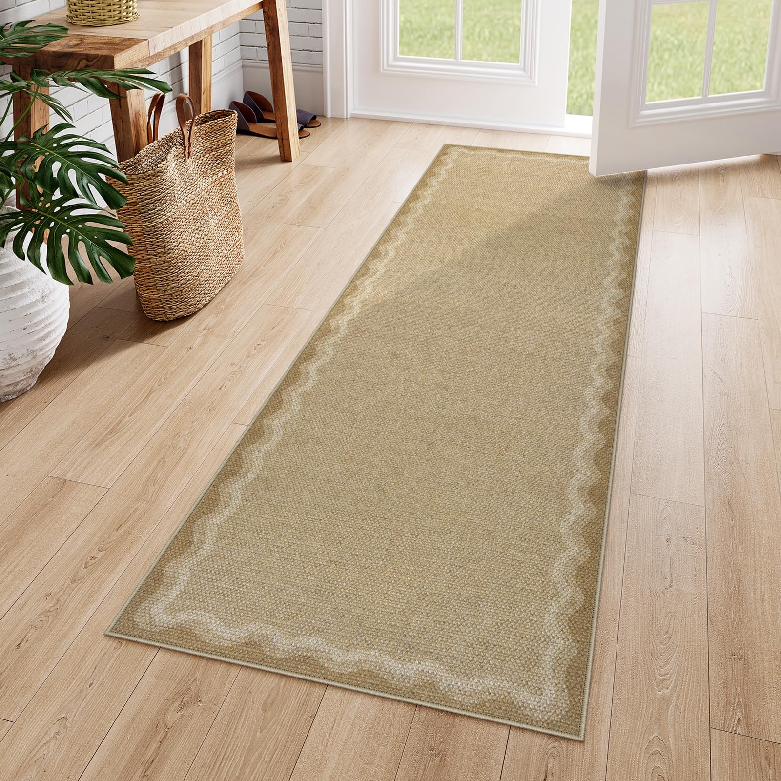 LIVEBOX Scalloped Washable 2x6 Kitchen Runner Rug, Easy Jute Geometri ...