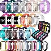 18 Pack Sport Band Compatible with Apple Watch Bands 40mm 41mm 42mm 44mm 45mm 46mm for Women Men,Silicone iWatch Bands with Screen Protector Case for iWatch 10 9 8 7 6 5 4 SE (Select the Right Size)