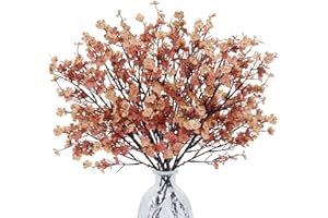 AILANDA Babys Breath Artificial Flowers Fall Faux Gypsophila Bouquet Real Touch Fake Silk Flowers for Fall Home Decor Indoor Wedding Floral Arrangement Party Autumn Table (6PCS, Dusty Pink+Khaki)