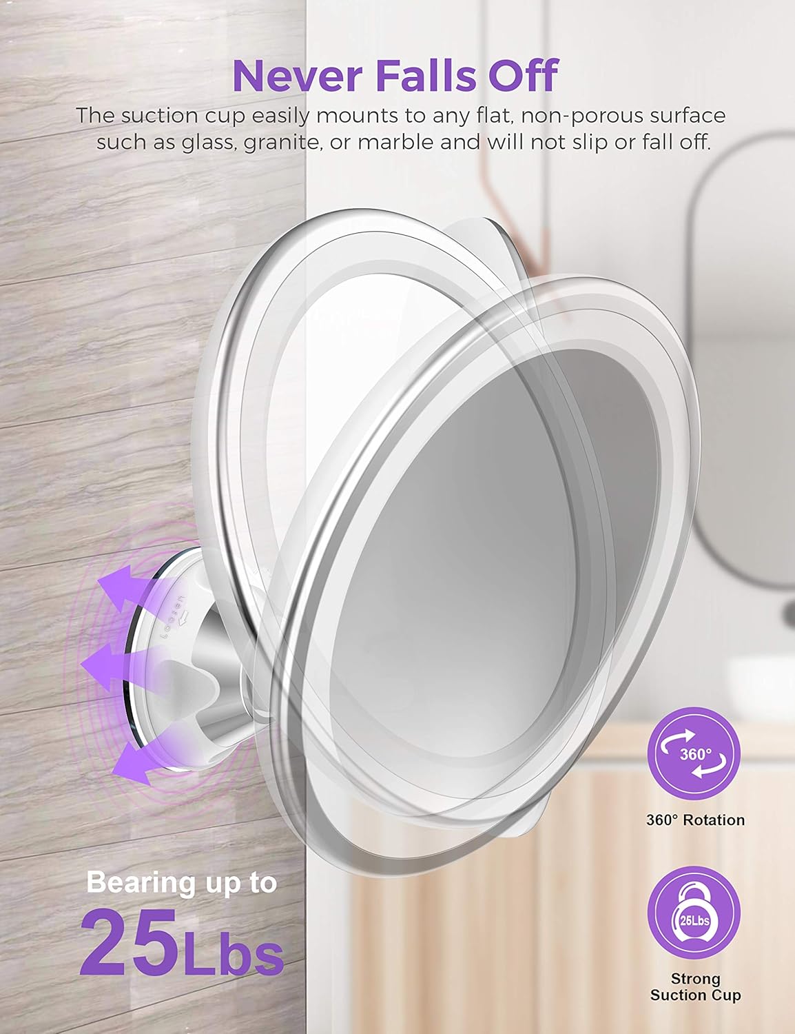 Upgraded 10x Magnifying Lighted Makeup Mirror with Touch Control LED Lights, 360 Degree Rotating Arm, and Powerful Locking Suction Cup, Portable Magnifying Mirror for Home, Bathroom Vanity, and Travel: Furniture & Decor