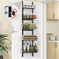 Thideewiz 12 Inches Wide Pantry Door Organizer, Hanging Adjustable Over the Door Spice Rack, 5 Tier Black Closet Door Organiz