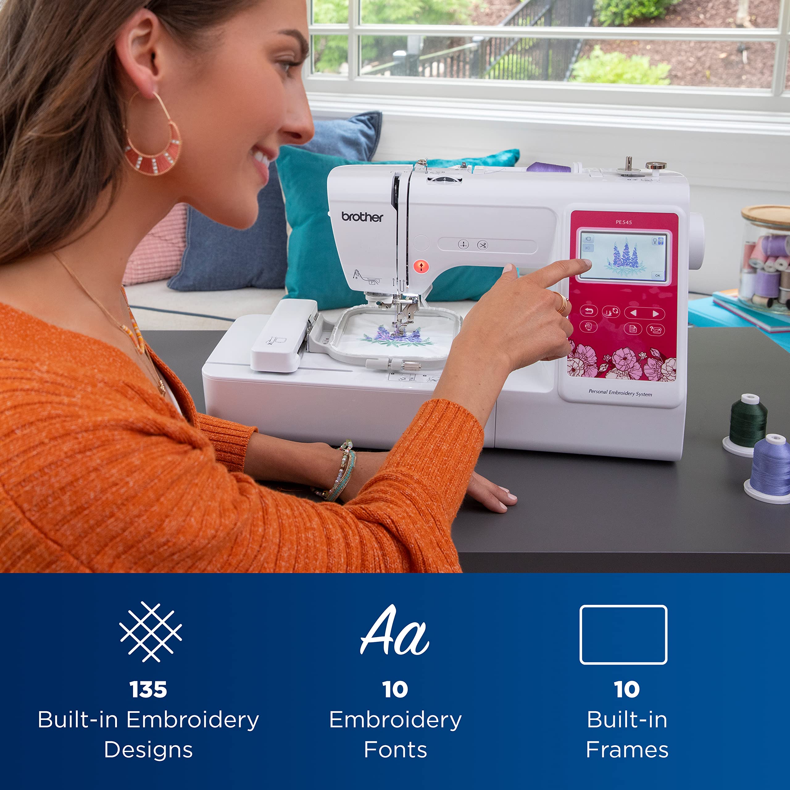 Brother PE545 Embroidery Machine, Wireless LAN Connected, 135 Built-in Designs, 4