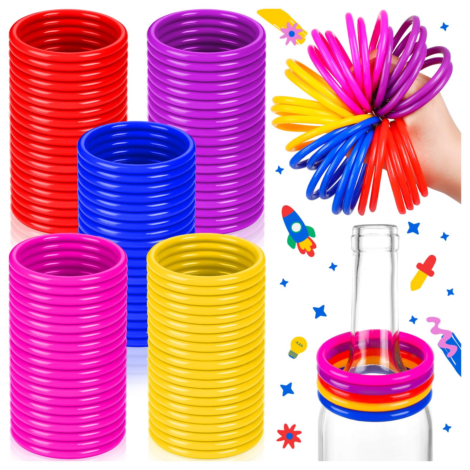 Photo 1 of 100 PCS Ring Toss Rings, 2.5 Inch Plastic 5 Color Rings for Ring Toss Game Supplies, Kids Ring Toss Game Carnival Rings, Fun Target Game Ring for Children Adult Party Favor