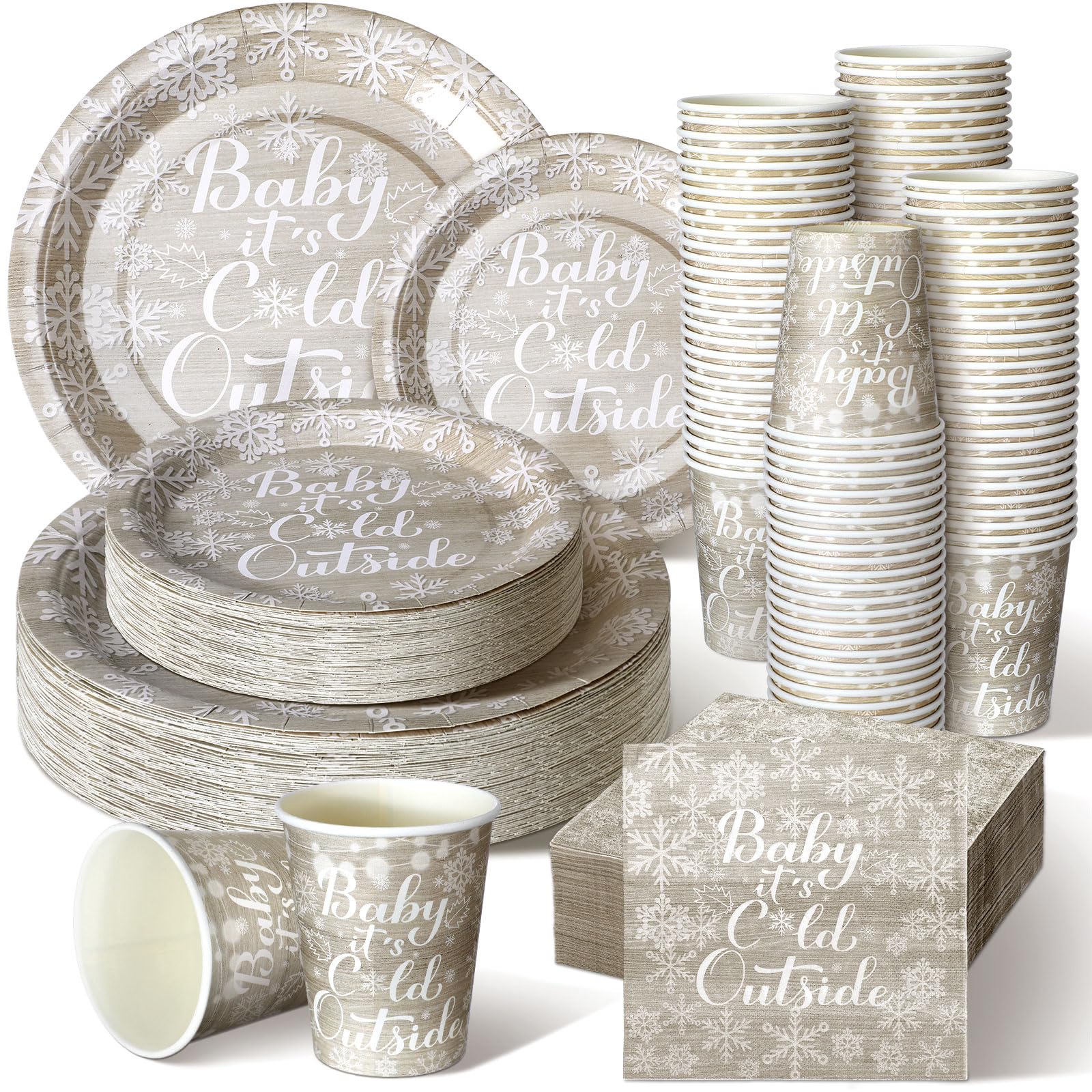 Photo 1 of 216 Pcs Baby Its Cold Outside Winter Baby Shower Decorations Serve 36 Plates Cups Napkins Disposable Dinnerware Sets for Snowflake Tableware Set Winter Wonderland Birthday Party Supplies