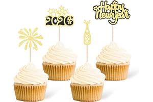 Gexolenu 24 Pcs 2026 Happy New Year Cake Toppers Fireworks 2026 Cupcake Picks Glitter Gold Black New Year Cake Picks For Cheers To 2026 New Years Eve Party Decoration Supply