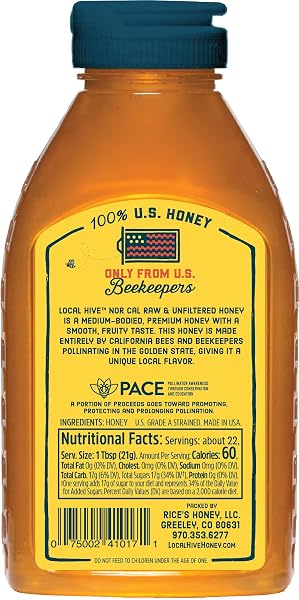 LOCAL HIVE NORTH CALIFORNIA RAW UNFILTERED HONEY – 16 OZ, 100% PURE US HONEY, SOURCED FROM AMERICAN BEES AND BEEKEEPERS – NATURAL SWEETENER, IDEAL FOR TEA, BAKING, AND COOKING