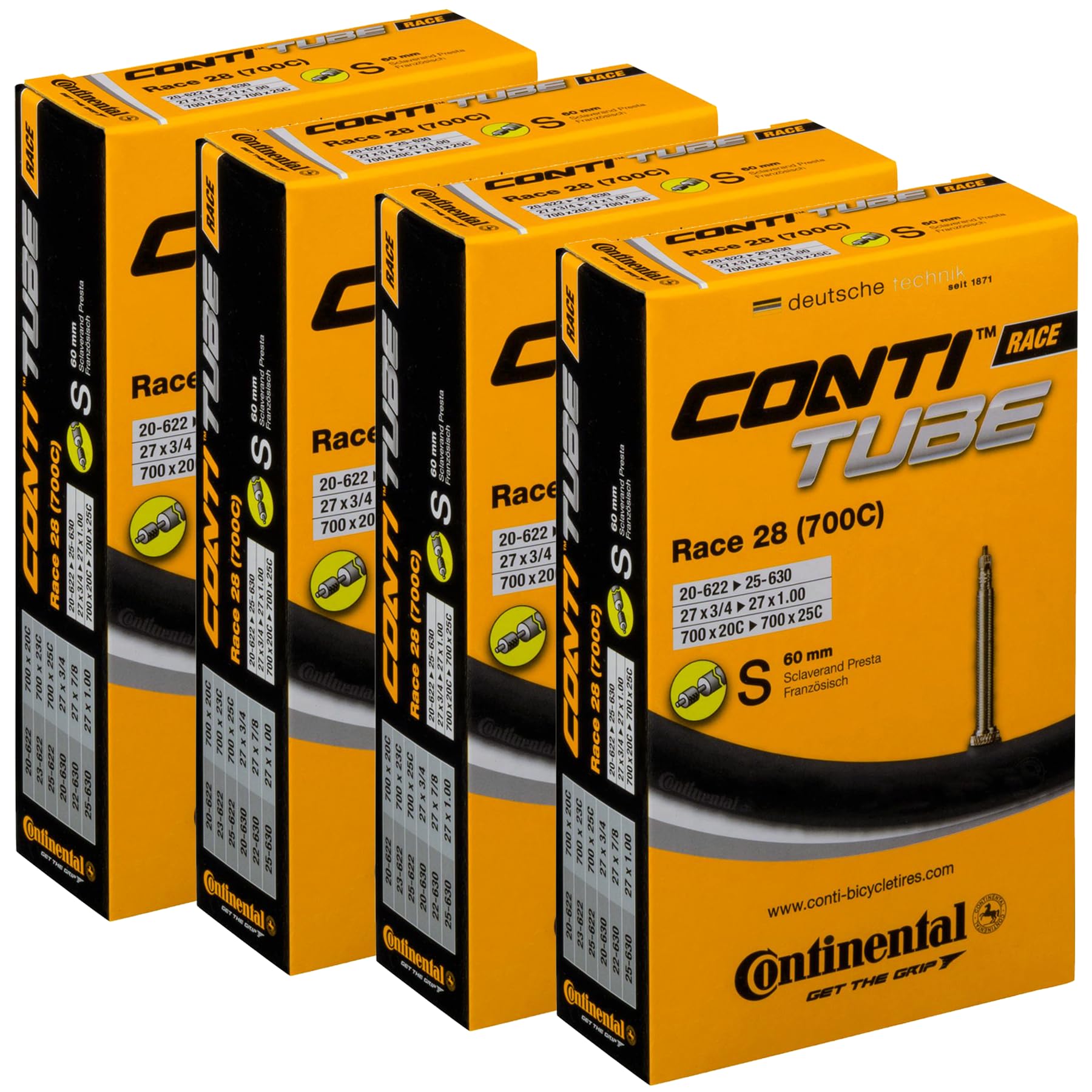 Continental Race 28" 700x20-25c Inner Tubes - 60mm Presta Valve (Pack of 4 Tubes)