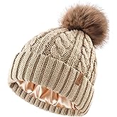 FURTALK Satin Lined Winter Hats for Women Men Knit Beanie Hat Warm Pom Pom Cap