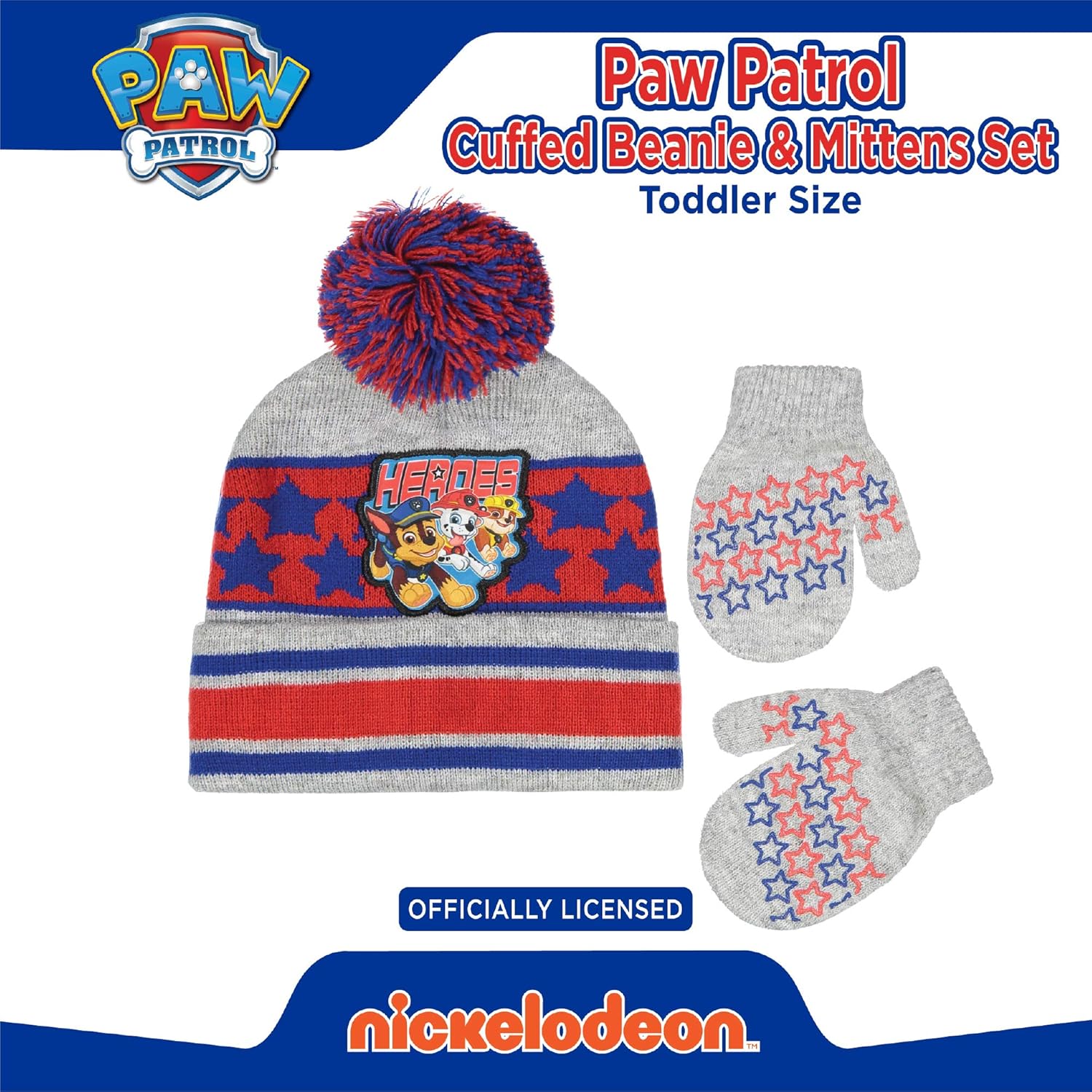 Nickelodeon Boys Winter Hat Set, Paw Patrol's Marshall, Chase and Rubble Toddler Beanie and Mittens for Kids Age 2-4: Clothing