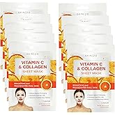 Skin 2.0 Vitamin C & Collagen Sheet Mask - Anti-Aging, Wrinkle & Age Spot Reducer, Hydrating & Moisturizing - Dermatologist Tested Korean Skincare, Clean Beauty, All Skin Types - 10 Count