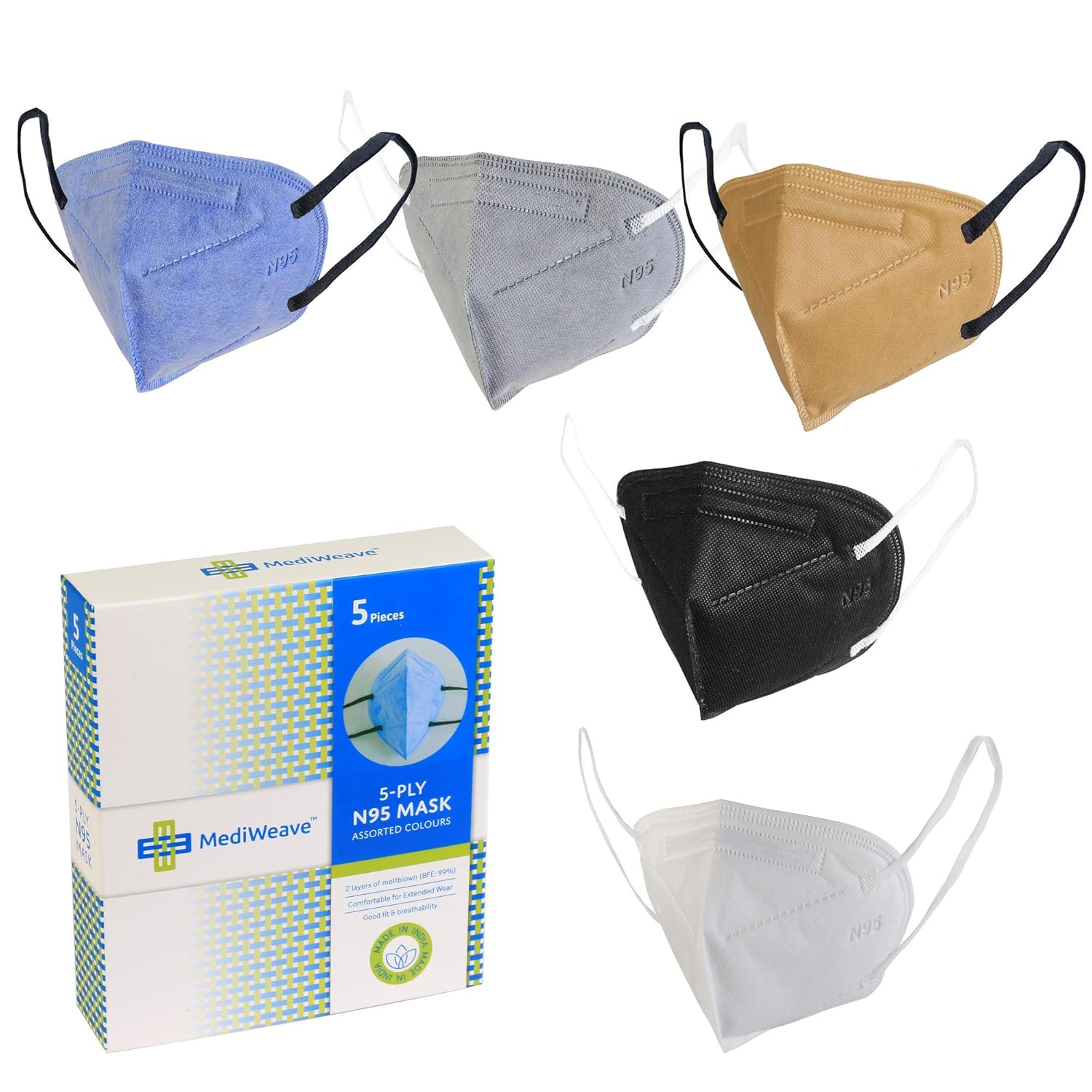 Mediweave N95 Face Mask Equivalent To Kn95 Pack Of 5 Assorted Colors Amazon In Industrial Scientific