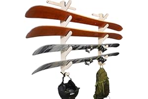 Grassracks Birch Wood Ski Rack - The Hallsteiner Series Indoor Horizontal Ski Wall Rack (4 or 5 Pairs of Skis, Birch)