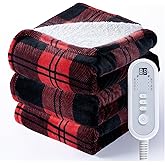 Heated Electric Blanket Twin Size 84" x 62", 8 Heat Settings, 10-Hour Selectable Auto Shut-Off, Fast Heating Blanket, Machine Washable, Warm and Cozy Red Black Plaid Checkered Sherpa Blanket,