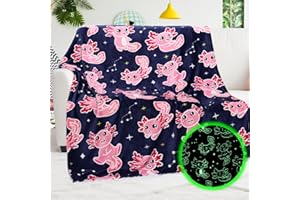 BORORO Axolotl Blanket Pink Glow in The Dark Blanket Axolotl Gifts Soft Cozy Cute Salamander Blanket Axolotls Toys Birthday Gifts for Girls Kids Boys 50x60 inch
