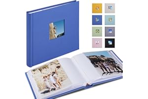1DOT2 Photo Album 4x6 Hold 60 Photos with Memo Vertical Slip-in Pockets Photo Book, Linen Cover Picture Photo Albums with Writing Space for Wedding Baby Mother's Day Blue