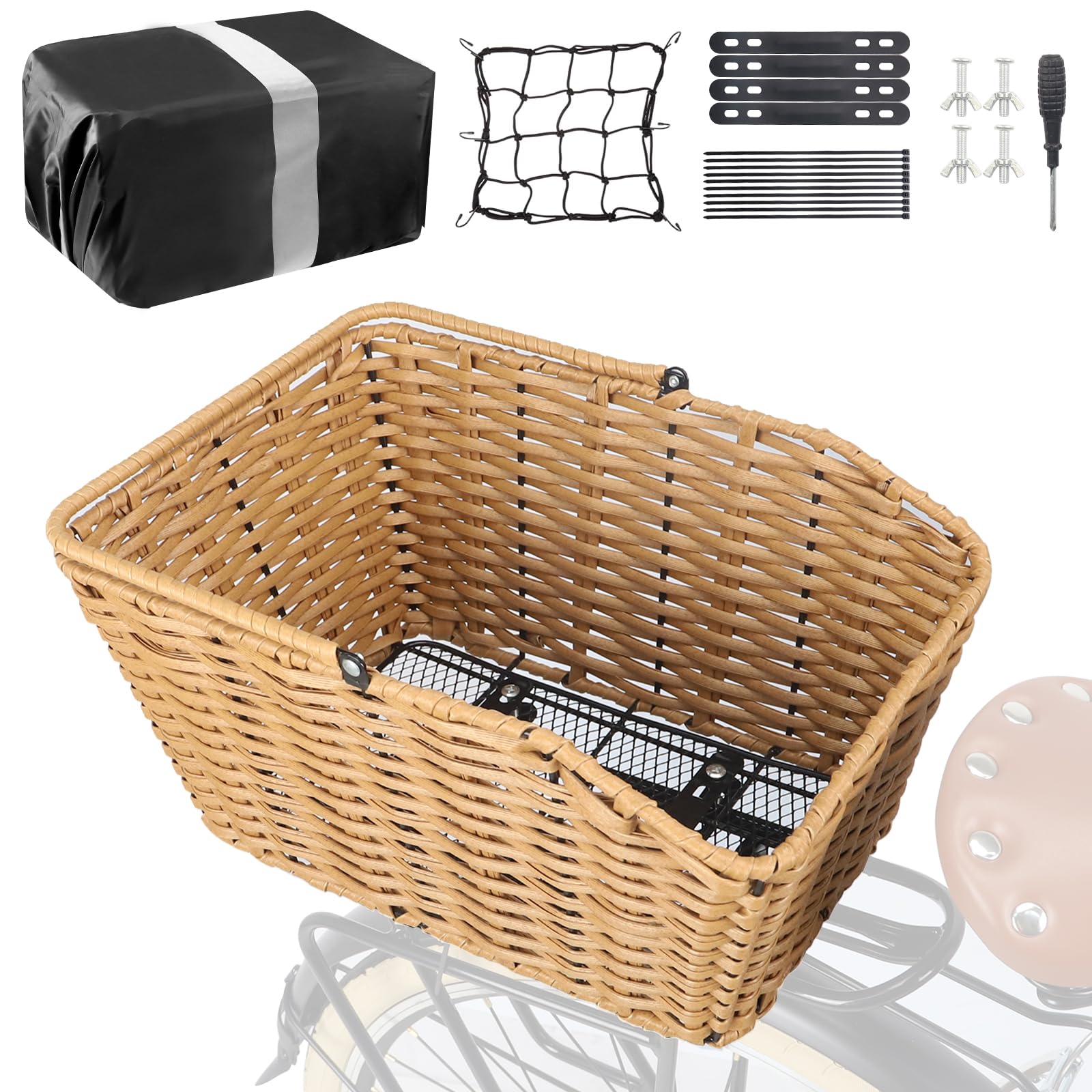 meghna bike basket woven portable rear bicycle basket with protection net and bag detachable bike ra