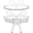 SATINIOR 2 Pieces Rhinestone Bridal Wedding Dress Sash Belt Crystal Diamond Ribbon Wedding Belts for Bridesmaid Dress (White)