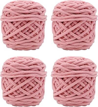 TSLBW Knitting Wool Yarn 4 x 100g Multi-Colored Soft Chunky Chenille