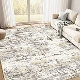Area Rugs for Living Room: 5x7 Abstract Washable Rug Modern Neutral Large Soft Stain Resistant Non-Slip Backing Machine Table for Bedroom Dining Room Indoor Home Office Carpet - Gold Brown