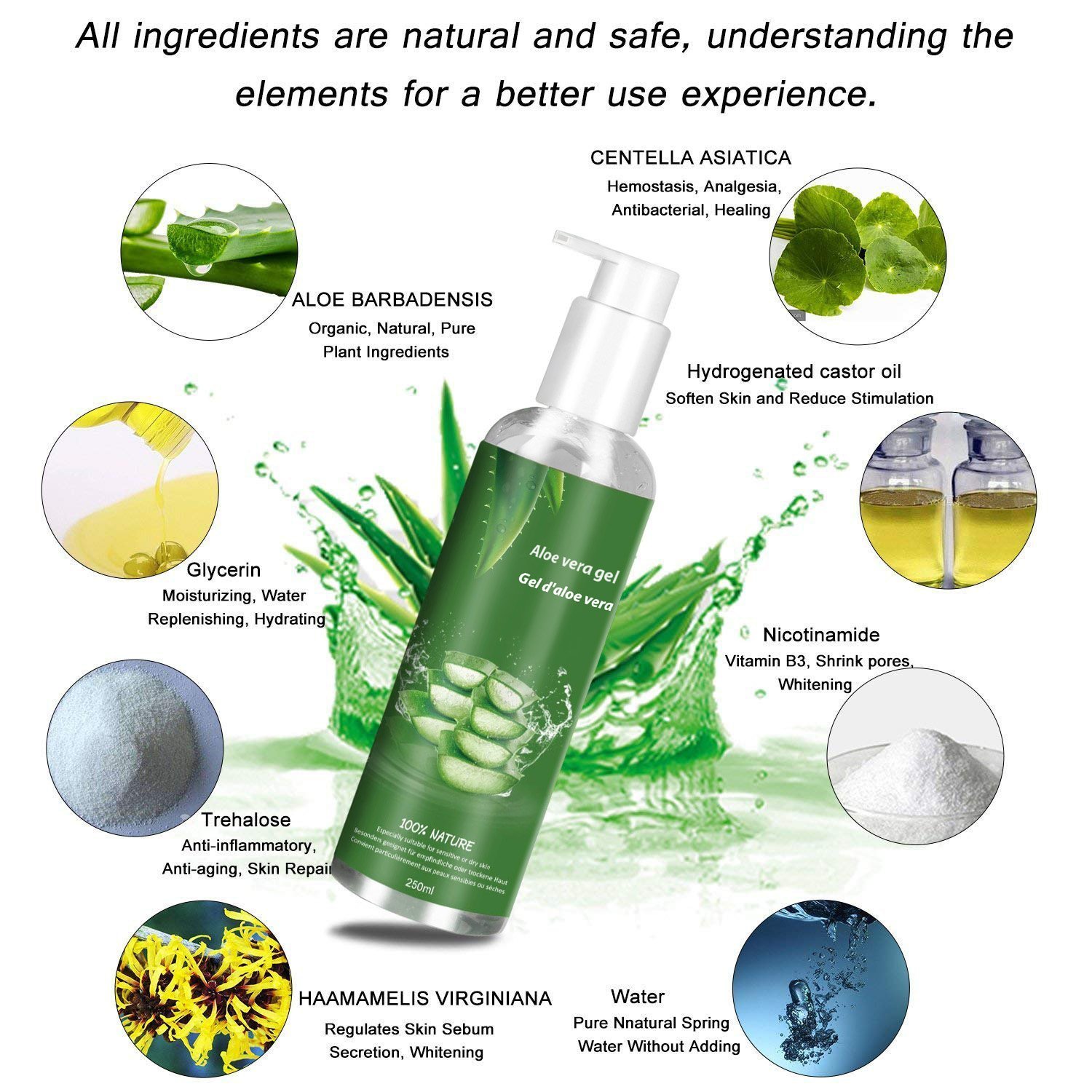 Betope Aloe Vera Gel 100 Prozent Reines Bio Pur für Nach Sonnenbrand Feuchtigkeitsspendend Kontrollierter Anbau Natürlich Organisch Multifunktional Emollient - 250ML