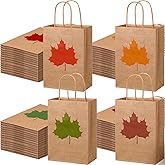 Geyoga 100 Pieces Thanksgiving Gift Bags Bulk Kraft Fall Maple Leaves Treat Goodie Candy Bags for Fall Autumn Thanksgiving Party Favor Supplies Decoration