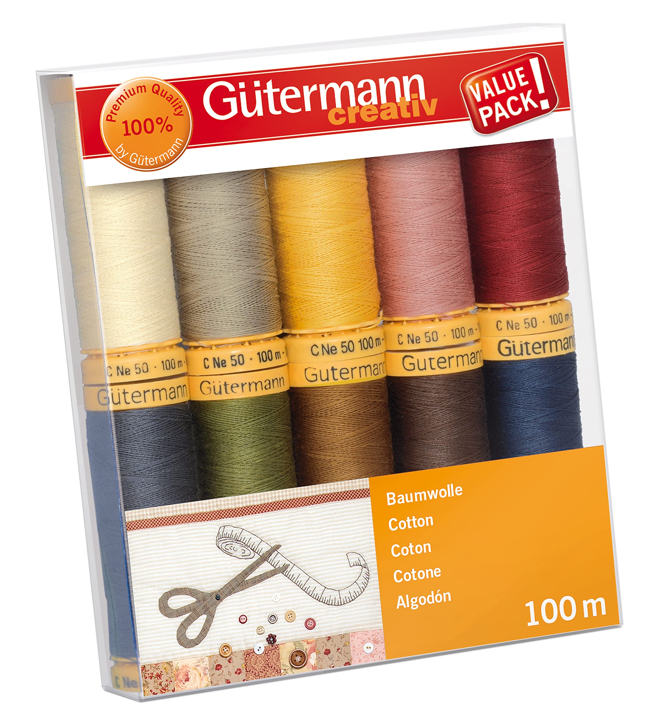 Gutermann 734521-3 Thread Set Natural Cotton 50 100m/10 reels, Col 2 Assorted